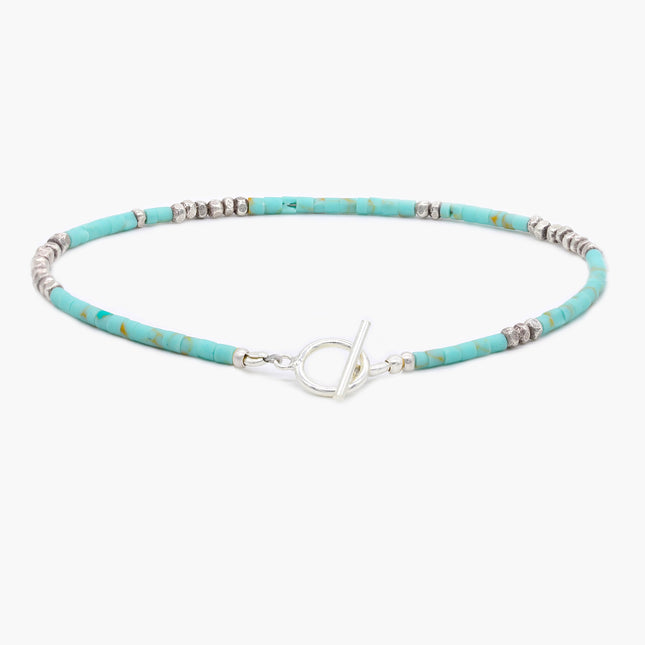 2mm Bracelet With Afghani Stones And Silver Beads (Light Blue)-Bracelet-Kompsós