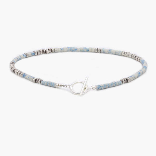 2mm Bracelet With Afghani Stones And Silver Beads (Marble)-Bracelet-Kompsós
