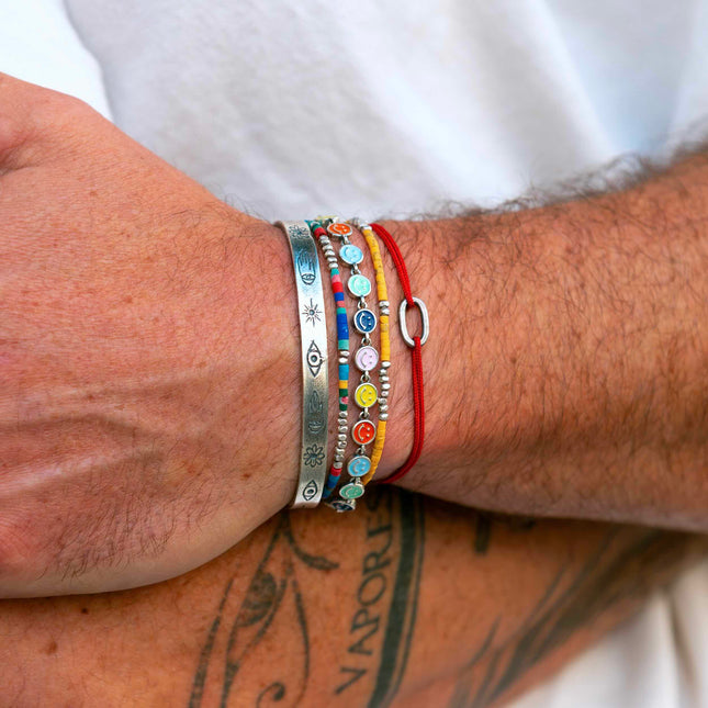2mm Bracelet With Afghani Stones And Silver Beads (Multicolors)-Bracelet-Kompsós