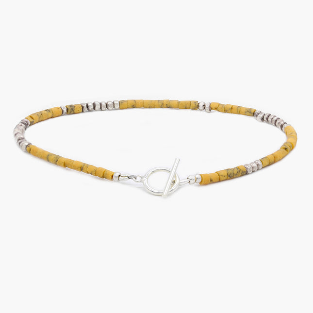 2mm Bracelet With Afghani Stones And Silver Beads (Orange)-Bracelet-Kompsós