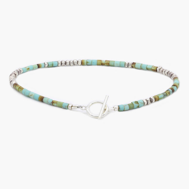 2mm Bracelet With Afghani Stones And Silver Beads (Turquoise)-Bracelet-Kompsós
