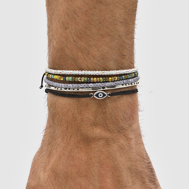 2mm Glass Beads Adjustable Bracelet (Black/White)-Bracelet-Kompsós