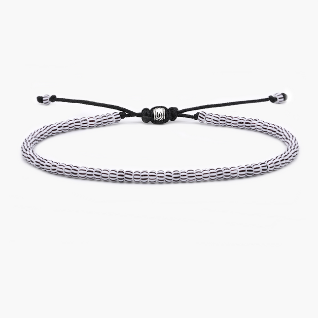 2mm Glass Beads Adjustable Bracelet (Black/White)-Bracelet-Kompsós