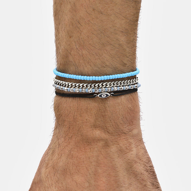 2mm Glass Beads Adjustable Bracelet (Mykonos Blue)-Bracelet-Kompsós
