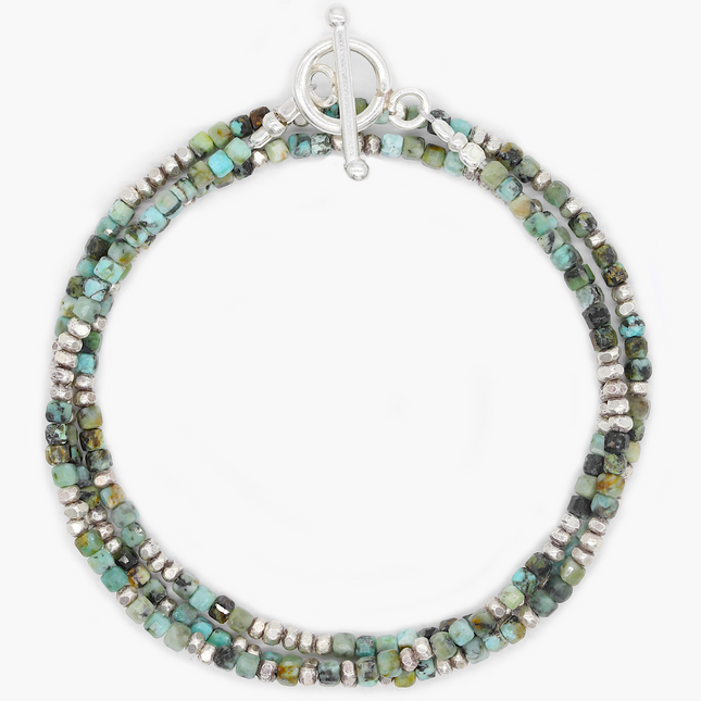 3 Laps Bracelet With Natural African Turquoise And Sterling Silver Beads-Bracelet-Kompsós