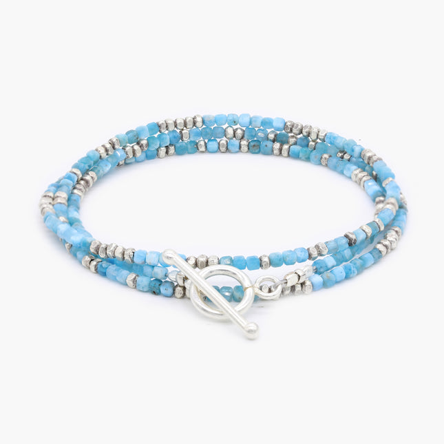 3 Laps Bracelet With Natural Apatite And Sterling Silver Beads-Bracelet-Kompsós