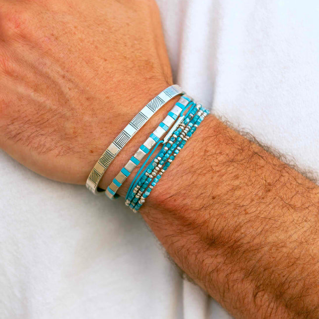 3 Laps Bracelet With Natural Apatite And Sterling Silver Beads-Bracelet-Kompsós