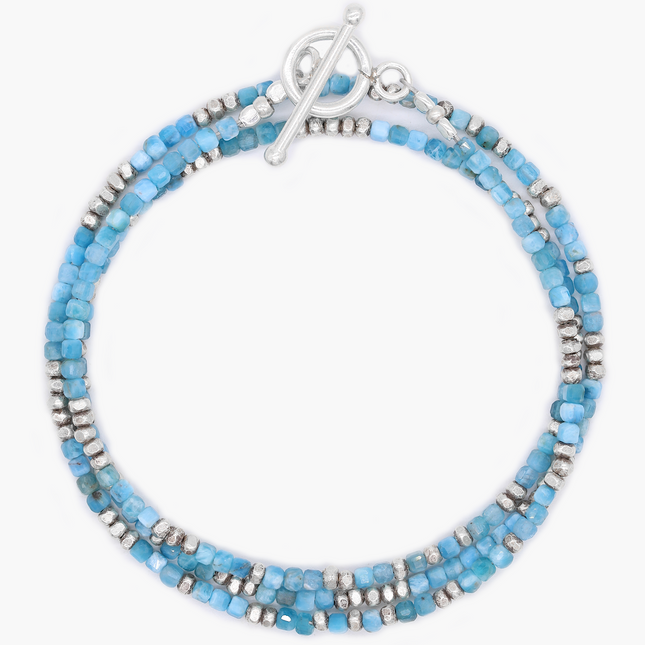 3 Laps Bracelet With Natural Apatite And Sterling Silver Beads-Bracelet-Kompsós