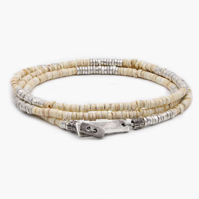 3 Laps Bracelet With Natural Sea Shell And Sterling Silver Beads-Bracelet-Kompsós