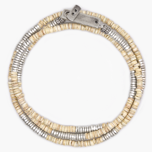 3 Laps Bracelet With Natural Sea Shell And Sterling Silver Beads-Bracelet-Kompsós