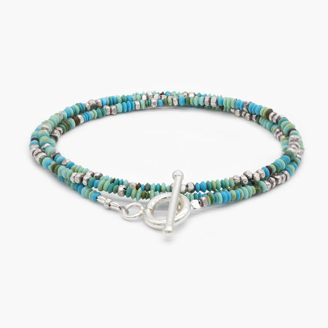 3 Laps Bracelet With Natural Turquoise Sterling Silver Beads-Bracelet-Kompsós