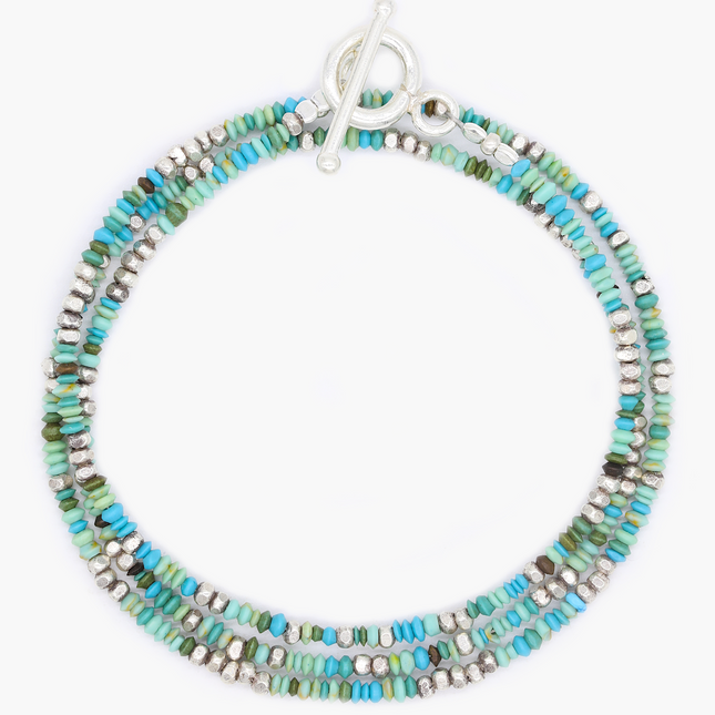 3 Laps Bracelet With Natural Turquoise Sterling Silver Beads-Bracelet-Kompsós