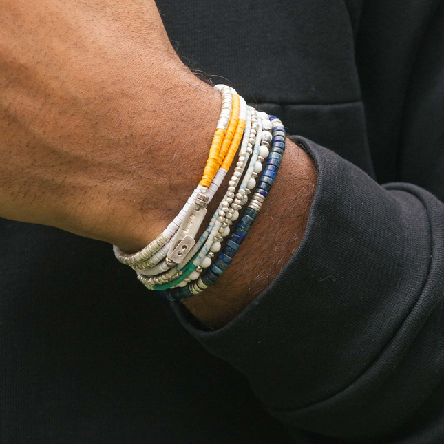 3 Laps Bracelet With Vinyl And Sterling Silver Beads (Black)-Bracelet-Kompsós