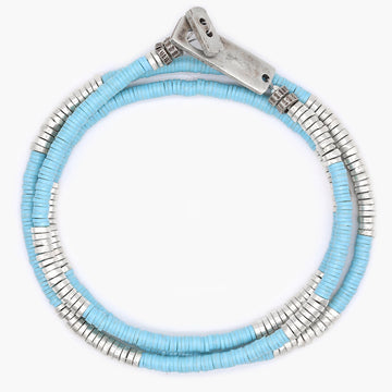 3 Laps Bracelet With Vinyl And Sterling Silver Beads (Light Blue)-Bracelet-Kompsós