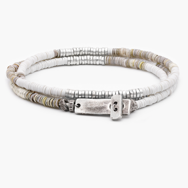 3 Laps Bracelet With Vinyl And Sterling Silver Beads (Shell)-Bracelet-Kompsós