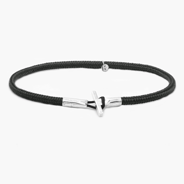 3m Sailing Cord Bracelet With Sterling Silver Toggle (Black)-Bracelet-Kompsós