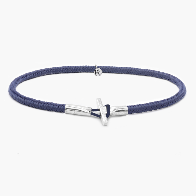 3m Sailing Cord Bracelet With Sterling Silver Toggle (Navy Blue)-Bracelet-Kompsós