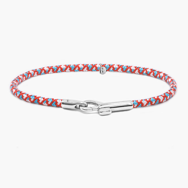 3m Sailing Cord With Silver Clasp (Red/ Light Blue)-Bracelet-Kompsós