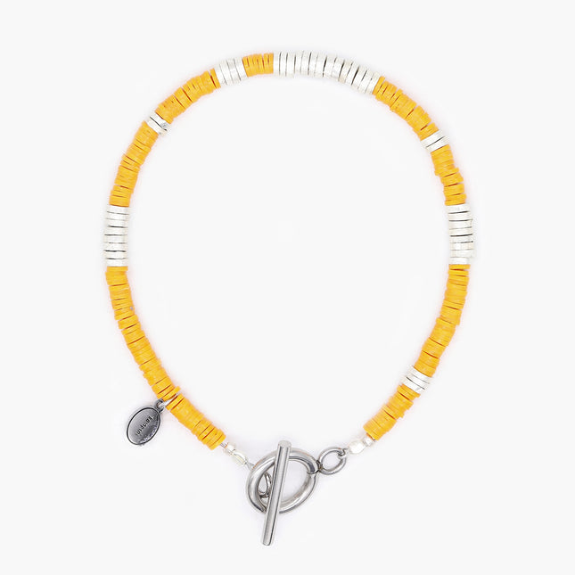 3mm Vinyl Bracelet With Sterling Silver Beads (Orange)-Bracelet-Kompsós