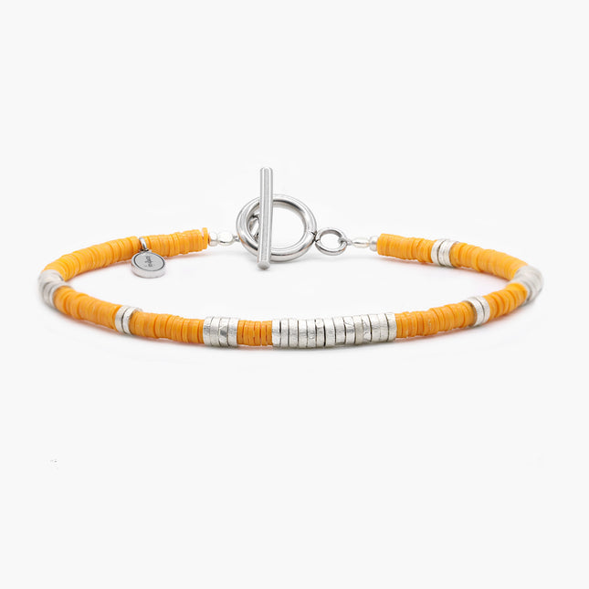 3mm Vinyl Bracelet With Sterling Silver Beads (Orange)-Bracelet-Kompsós