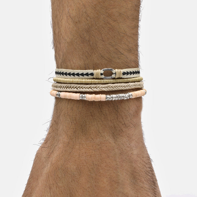 4mm Vinyl Beads "Rodeo" Bracelet (Cream/Silver)-Bracelet-Kompsós