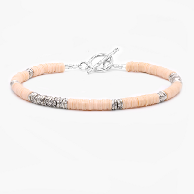 4mm Vinyl Beads "Rodeo" Bracelet (Cream/Silver)-Bracelet-Kompsós
