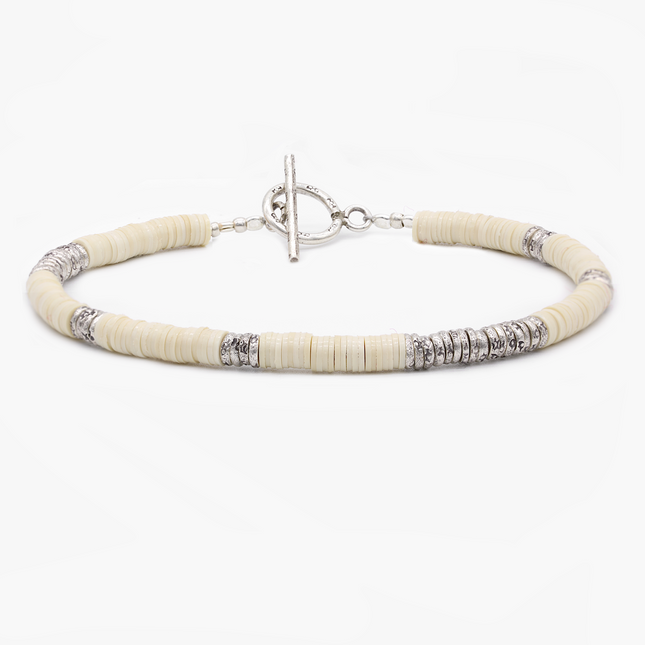 4mm Vinyl Beads "Rodeo" Bracelet (Off White/Silver)-Bracelet-Kompsós