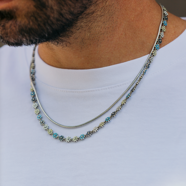 6mm Assorted Daisy Sterling Silver Necklace-Necklace-Kompsós