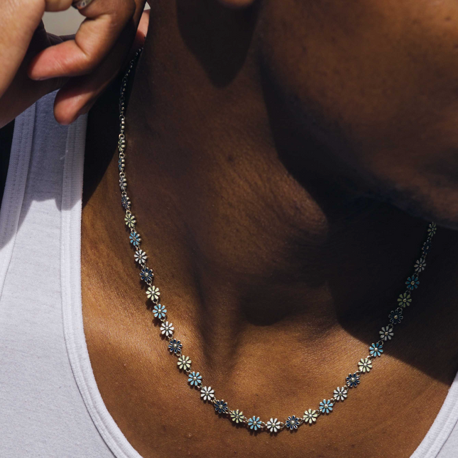 6mm Assorted Daisy Sterling Silver Necklace-Necklace-Kompsós