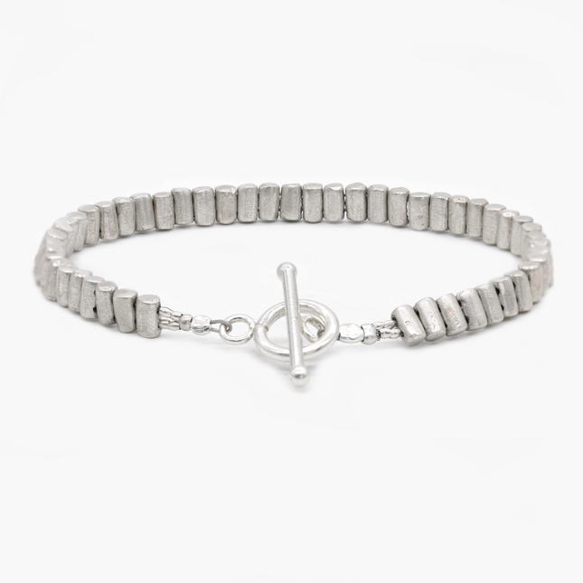 6mm Sterling Silver Tube Beads Bracelet-Kompsós