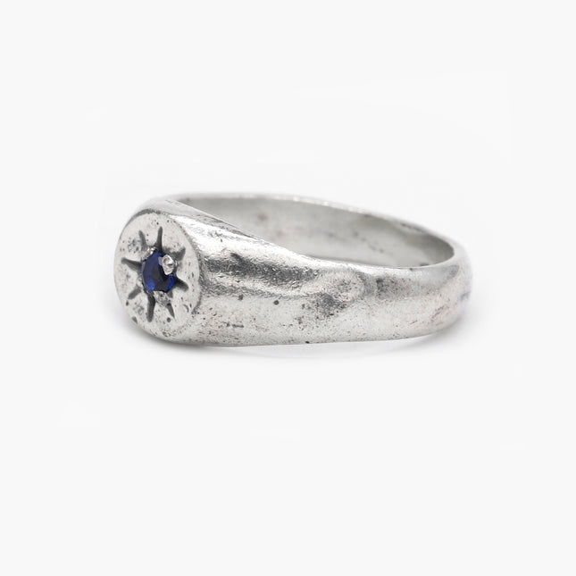 Blue Sapphire Sterling Silver Signet Ring-Ring-Kompsós