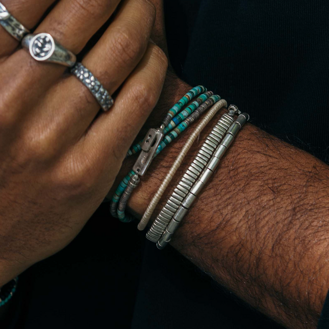 Bracelet With Hand-Forged Sterling Silver Tube Beads-Bracelet-Kompsós