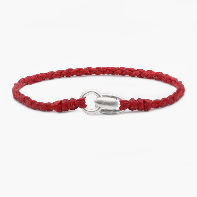 Braided "Antibes" Bracelets With Silver Clasp (Red)-Kompsós
