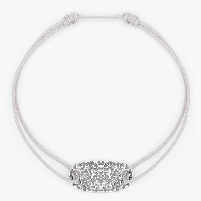Cord Bracelet With Hammered Sterling Silver Plate (Light Grey)-Kompsós