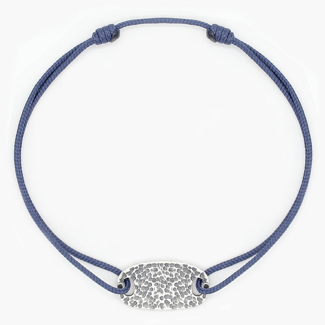 Cord Bracelet With Hammered Sterling Silver Plate (Ocean Blue)-Kompsós