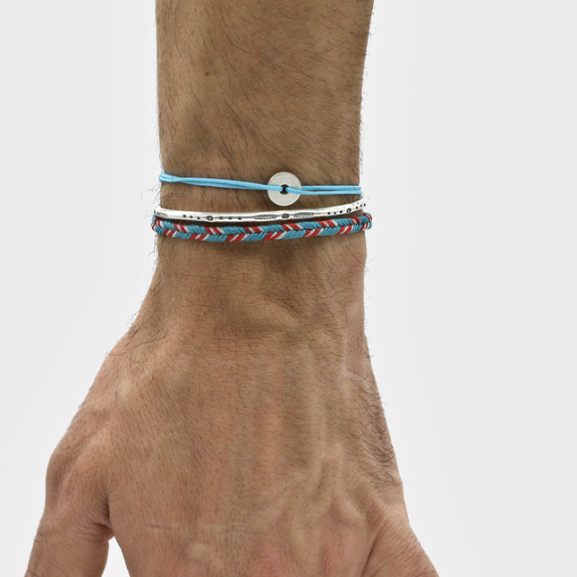Cord Bracelet With Sterling Silver Round Button (Santorini Blue)-Jewelry-Kompsós