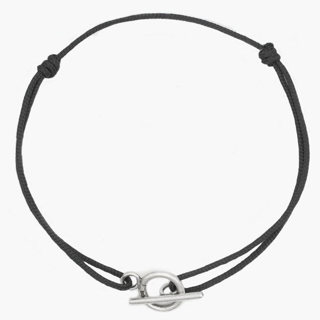 Cord Bracelet With Sterling Silver Toggle (Black)-Kompsós