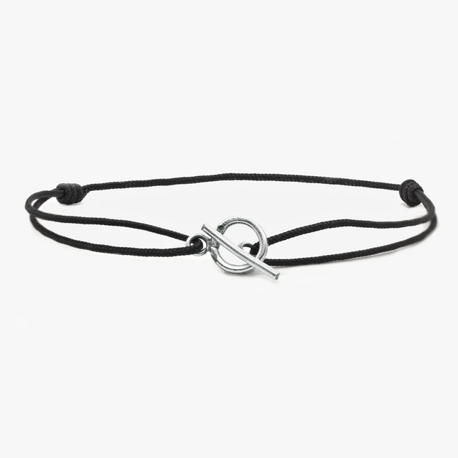 Cord Bracelet With Sterling Silver Toggle (Black)-Kompsós