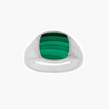 Cushion Signet Ring With Malachite Stone-Ring-Kompsós