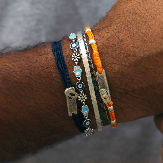 Double Braided Cord With Sterling Silver Crimped Beads Bracelet (Orange)-Bracelet-Kompsós