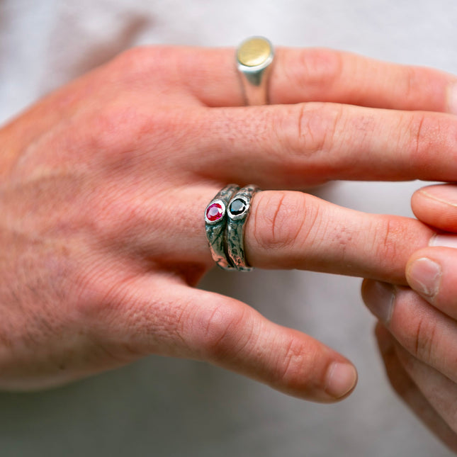 Double Gemstone Sterling Silver Ring-Ring-Kompsós