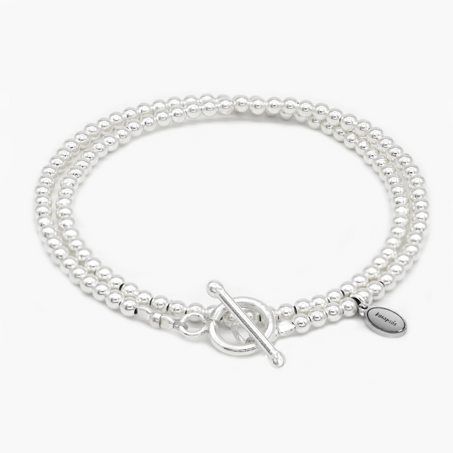 Double Laps Bracelet With Round Sterling Silver Beads-Kompsós