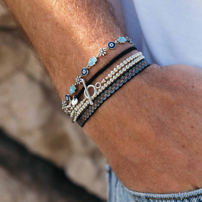 Double Laps Bracelet With Round Sterling Silver Beads-Kompsós