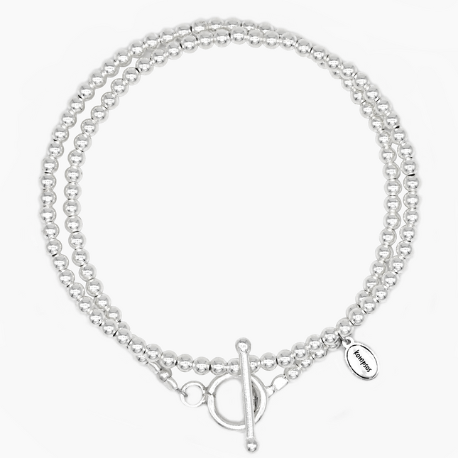 Double Laps Bracelet With Round Sterling Silver Beads-Kompsós