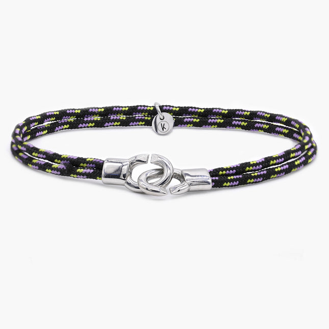 Double Sailing Cord Bracelet With Silver Lock (Blue/Black)-Bracelet-Kompsós