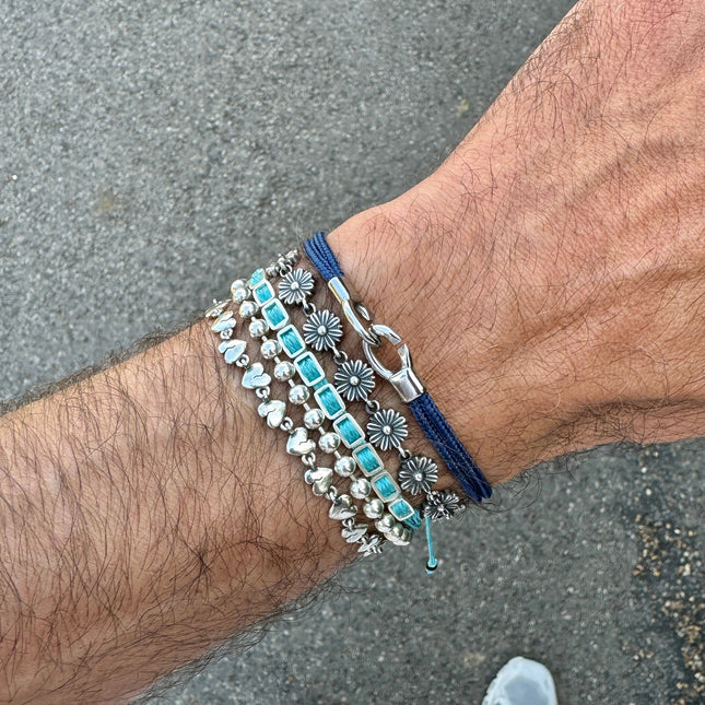 Double Sailing Cord Bracelet With Silver Lock (Nude/Black)-Bracelet-Kompsós