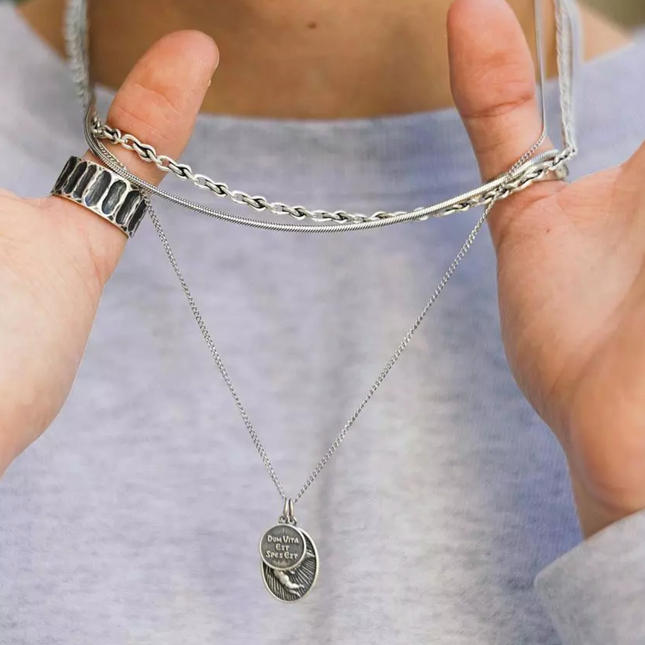 "Dum Vita Est - Spes Est" Flying Angel Silver Necklace-Necklace-Kompsós