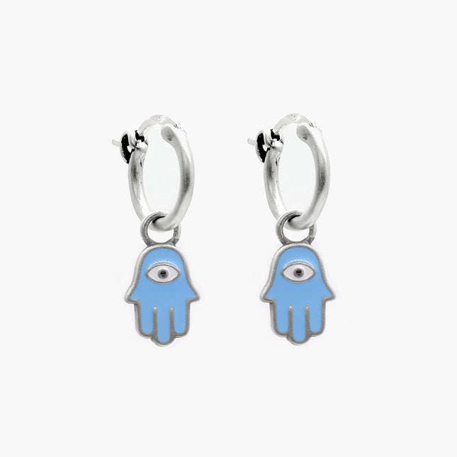 Enamelled Hamsa Sterling Silver Earring-Earring-Kompsós