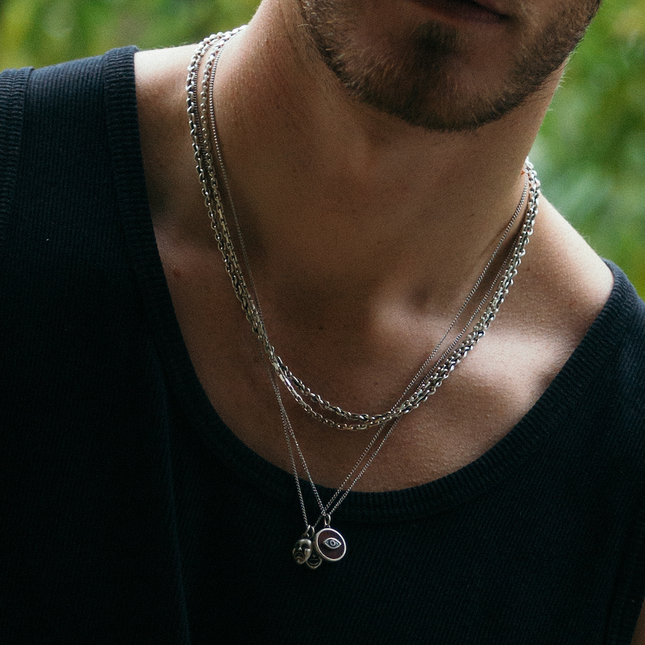 Evil Eye Necklace With Matte Onyx Stone-Necklace-Kompsós