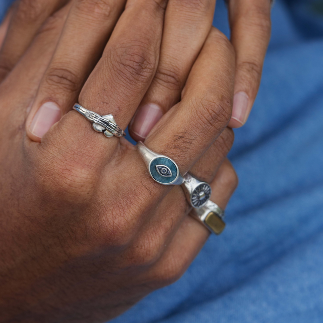 Evil Eye Sterling Silver Ring With Amazonite Stone-Ring-Kompsós
